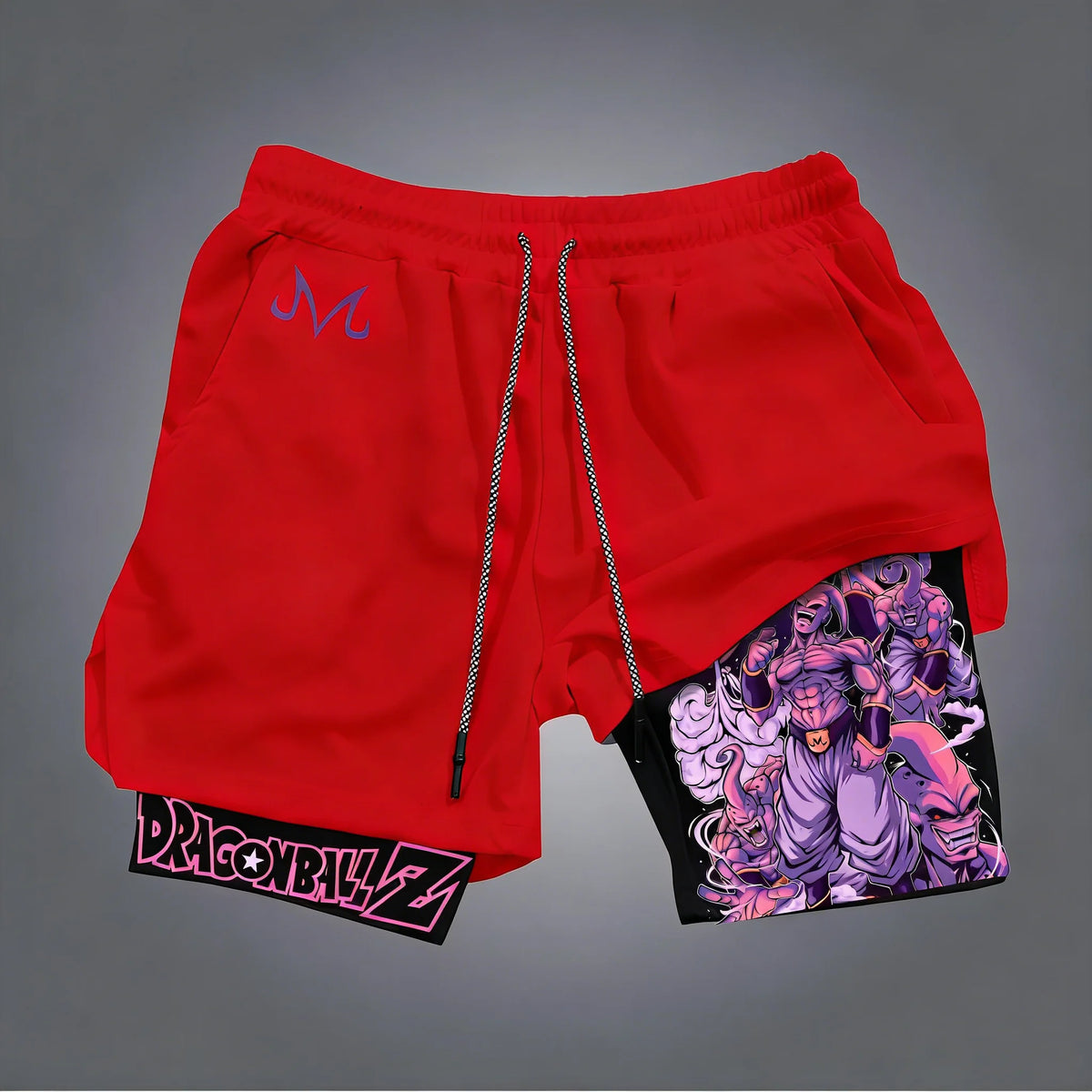 Pantalones cortos de doble capa con estampado moderno de Majin Buu de Dragon Ball, para hombre, de verano, para boxeo y deportes, de secado rápido y transpirables