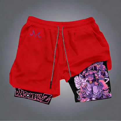 Pantalones cortos de doble capa con estampado moderno de Majin Buu de Dragon Ball, para hombre, de verano, para boxeo y deportes, de secado rápido y transpirables
