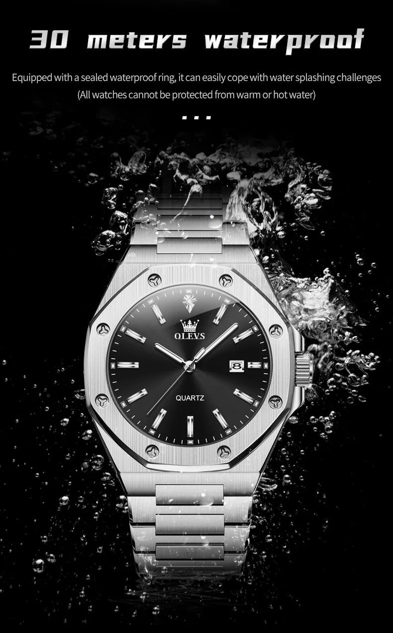 OLEVS Men's Watches Luxury Classic Fashion Fine Steel Original Brand Quartz Wristwatch for Man Waterproof Luminous Date reloj