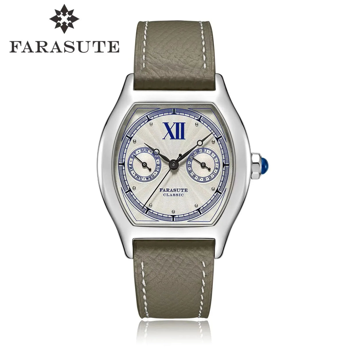 FARASUTE Nieuw 36 mm herenhorloge met quartz uurwerk VH64, roestvrij staal, sportief en modieus, saffierglas, waterdicht herenhorloge