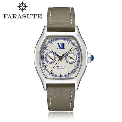 FARASUTE Nieuw 36 mm herenhorloge met quartz uurwerk VH64, roestvrij staal, sportief en modieus, saffierglas, waterdicht herenhorloge