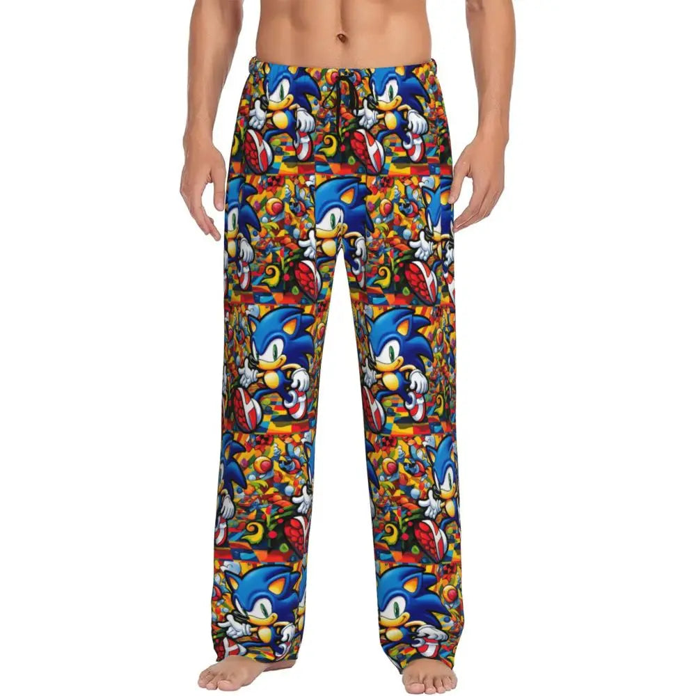 Pantalones de pijama personalizados para hombre con estampado «Soniced», con motivo de erizo, ropa de dormir, pantalones de estar por casa con bolsillos