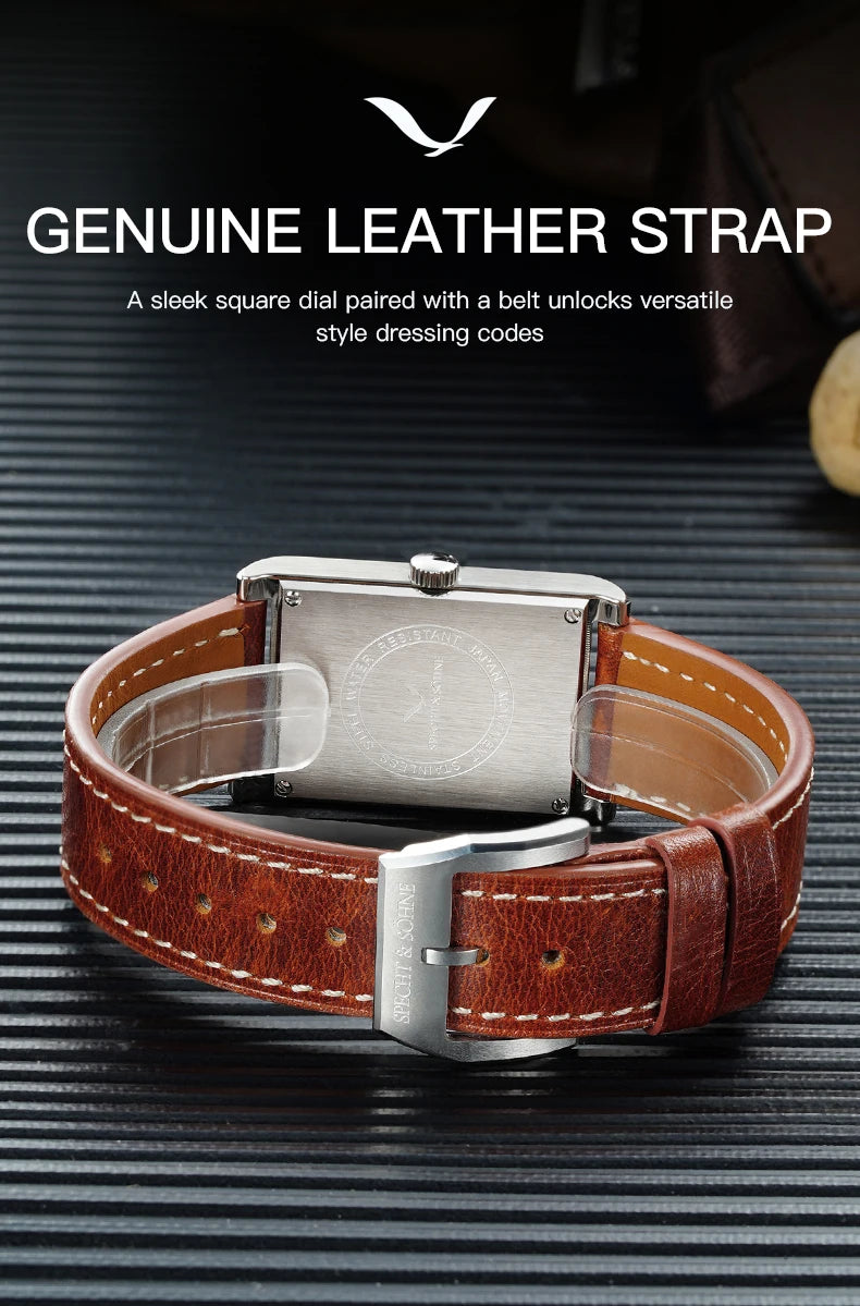 2025 New Fashion Specht & Söhne Square Watch Men's Watches Ultrathin Japan Movement Casual Men's Watch Black Color Men's Watch 26MM