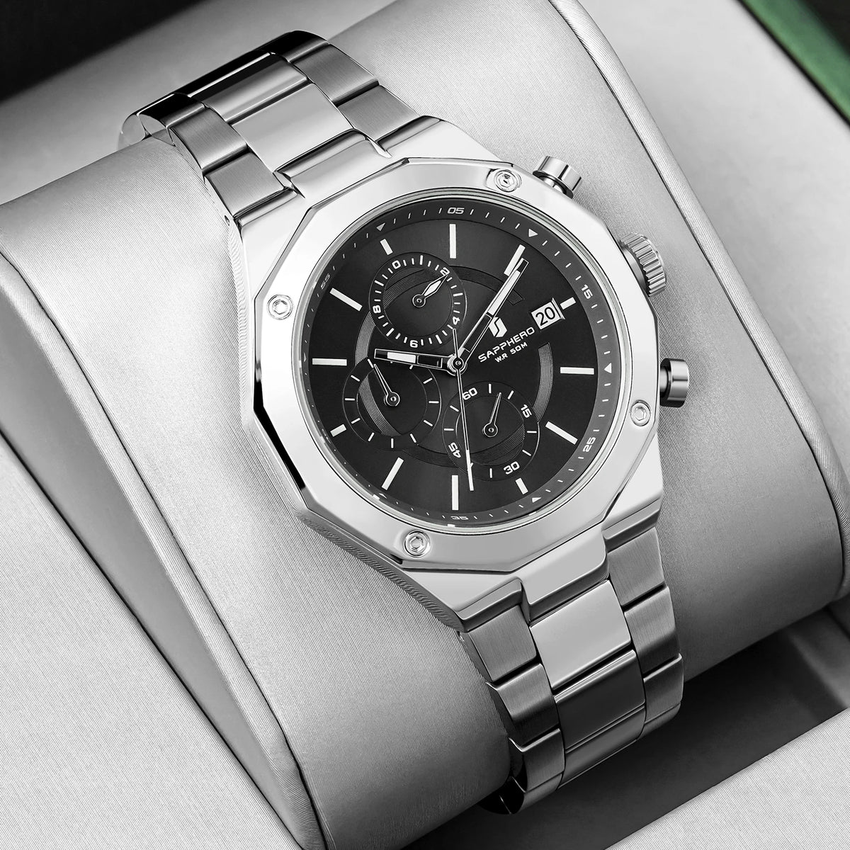 SAPPHERO Roségouden herenhorloge, modieus luxe horloge, roestvrijstalen horloge, waterdicht tot 50 m, herenhorloge, nieuwjaarscadeaus