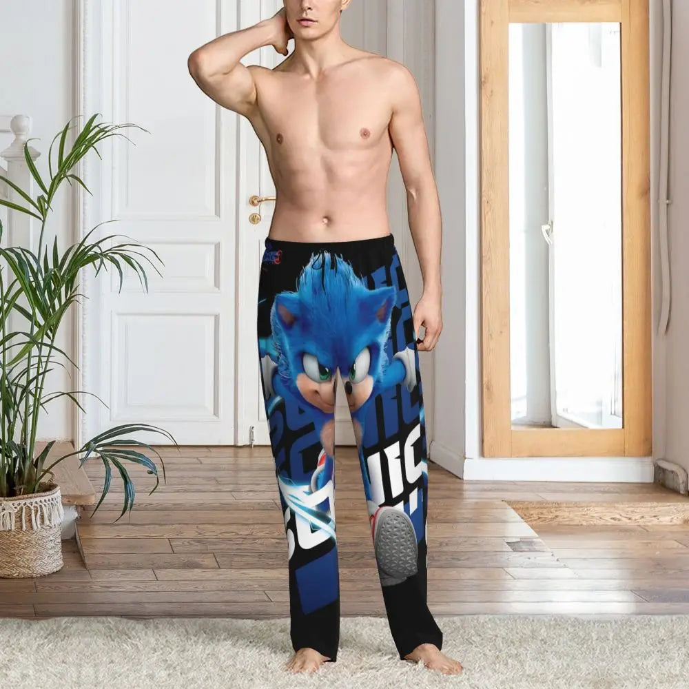 Pantalones de pijama personalizados para hombre con estampado «Soniced», con motivo de erizo, ropa de dormir, pantalones de estar por casa con bolsillos