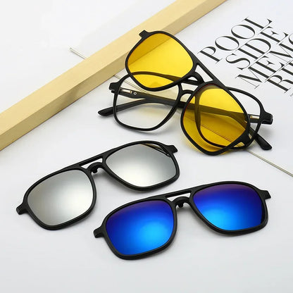 Ochelari de soare polarizați cu atracție magnetică oglindă, ochelari de ciclism 2 în 1 cu clemă, ochelari strălucitori pentru bărbați, ochelari cu ramă dublă pentru femei