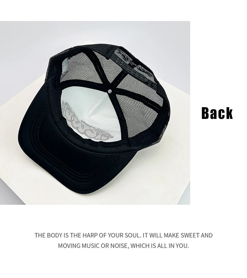 Gorras de béisbol unisex con bloques de color, letras estampadas y bordadas, estilo hip hop, de malla transpirable, con visera para el sol, gorras de camionero urbanas y versátiles