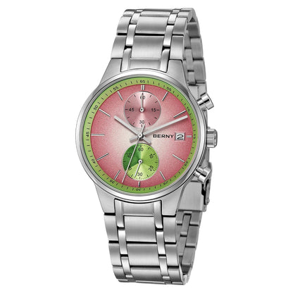 Montre pour homme BERNY – Chronographe multifonction à quartz, style décontracté et tendance, affichage de la date, aiguilles luminescentes, montre-bracelet sportive et colorée