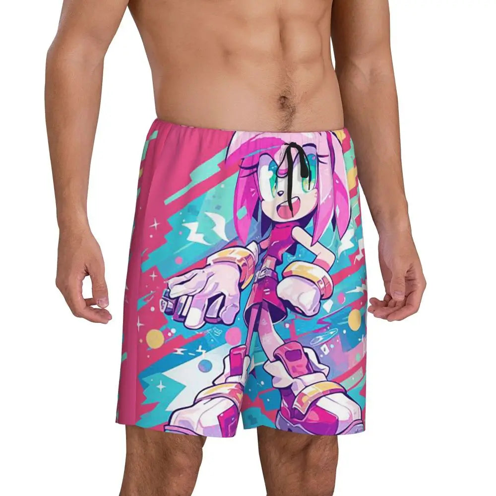 Pantalones cortos de pijama personalizados de Sonic the Hedgehog para hombre, para dormir y estar por casa