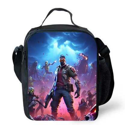Fortnite Cartoon Lunch Bag for Boys Girls Unisex Reusable Insulated Lunch Box Portable Handbag Large Capacity for School Picnic