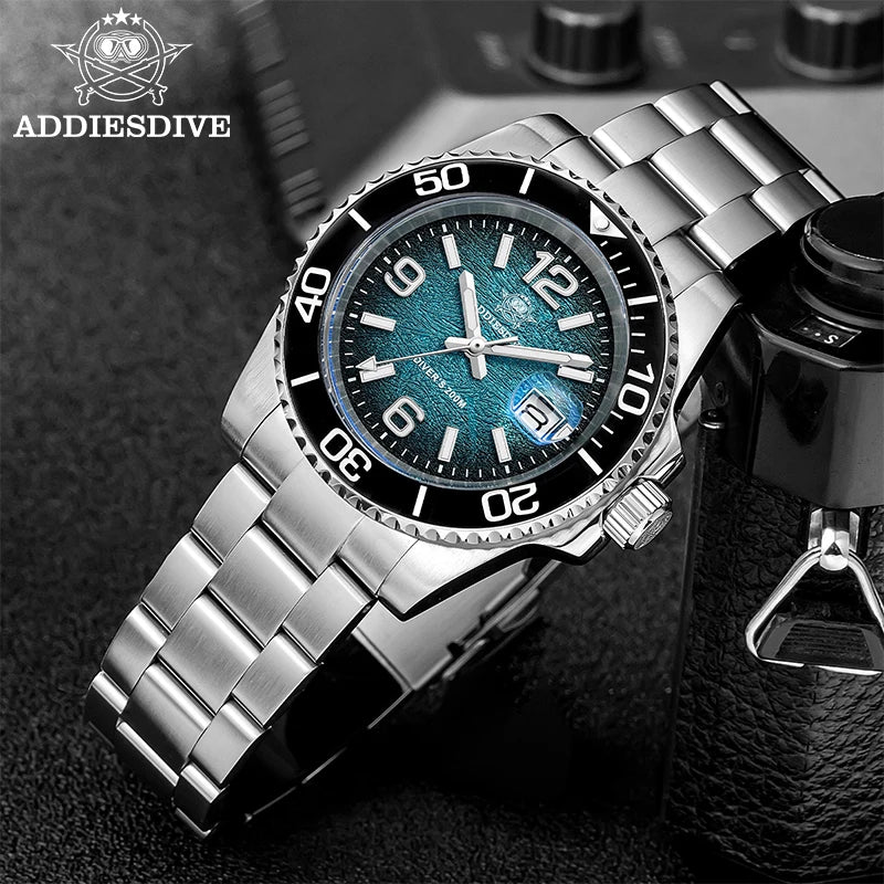 ADDIESDIVE 48mm Diver Watch Fashion Gradient Color Rotatable Bezel Quartz Watches Luminous 200m Waterproof Stainless Men's Watch