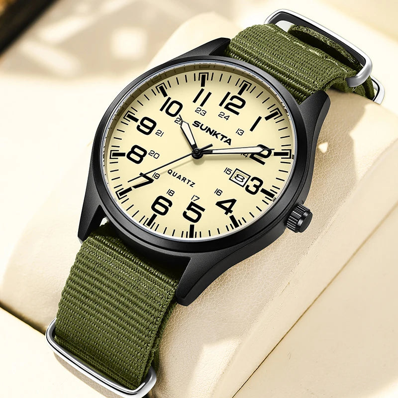 SUNKTA Top luxe herenhorloges, modieuze casual quartz-polshorloges, lichtgevend, 30 m waterdicht, nylon, LIGE-horloges, cadeaus voor mannen, Reloj