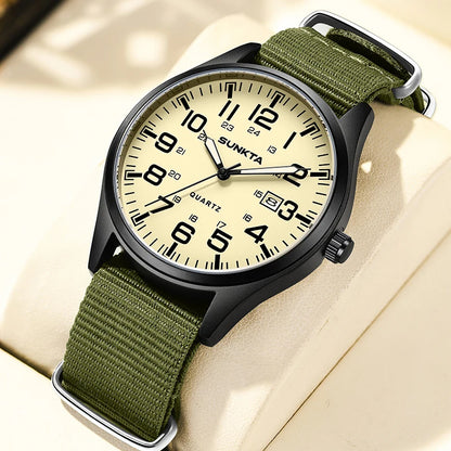 SUNKTA Top luxe herenhorloges, modieuze casual quartz-polshorloges, lichtgevend, 30 m waterdicht, nylon, LIGE-horloges, cadeaus voor mannen, Reloj