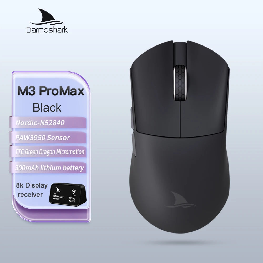 Darmoshark M3Pro Gaming Mouse 2.4G BT Wireless Tri-Mode PAW3395 Sensor N52840 26000DPI Big Hand Macro Driver Mouse For Gaming