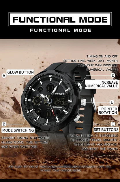 SANDA 9053 G Sportieve militaire herenhorloges Luxe digitaal horloge 50 m waterdicht quartz-polshorloge voor mannen Relogios Masculino