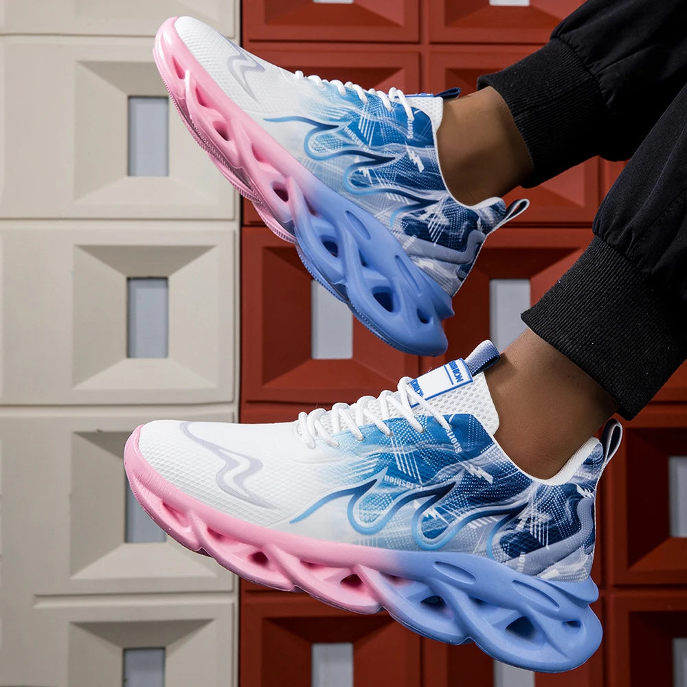 Μοντέρνα ντεγκραντέ sneakers για γυναίκες και άνδρες, με πλεκτή ύφανση, αντικραδασμική σόλα, casual αθλητικά παπούτσια unisex με κορδόνια, ελαφριά και διαπνέοντα