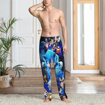 Pantalones de pijama personalizados para hombre con estampado «Soniced», con motivo de erizo, ropa de dormir, pantalones de estar por casa con bolsillos