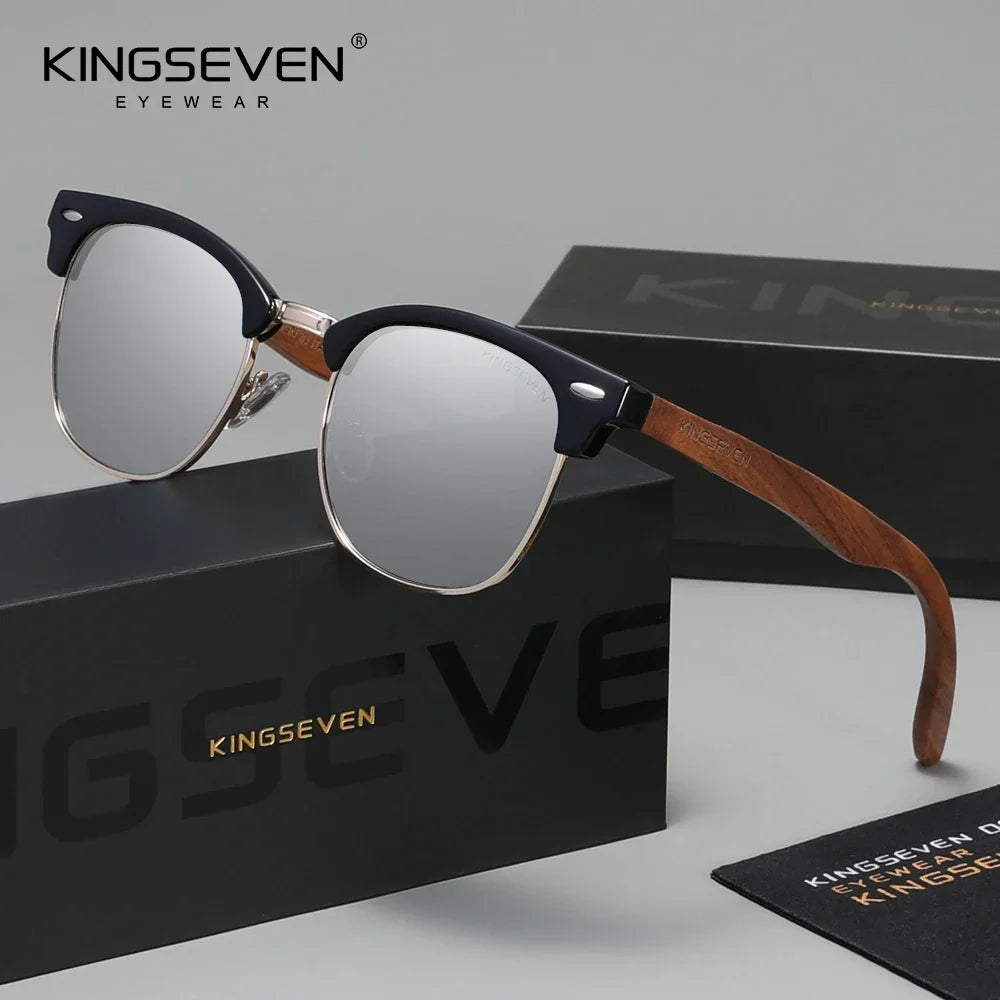 KINGSEVEN Fashion Black Walnut Wooden Sunglasses Women Men Polarized Vintage UV400 Travel Eyewear W5516