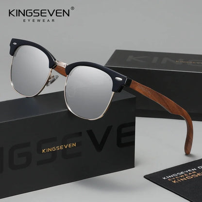 KINGSEVEN Fashion Black Walnut Wooden Sunglasses Women Men Polarized Vintage UV400 Travel Eyewear W5516