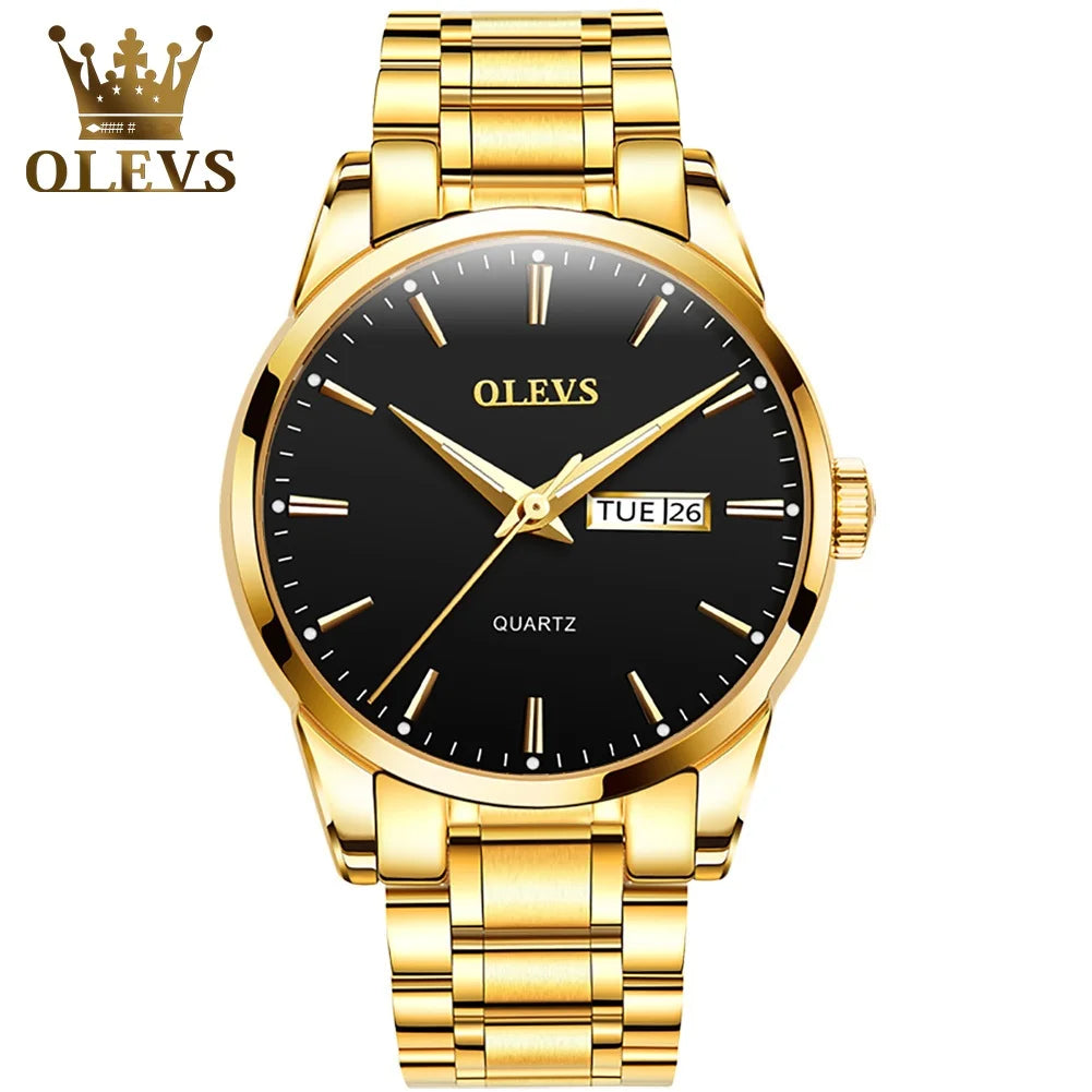 Ceas pentru bărbați OLEVS – Ceas de mână cu cuarț din oțel inoxidabil, rezistent la apă, auriu, elegant și strălucitor, accesoriu de lux pentru bărbați