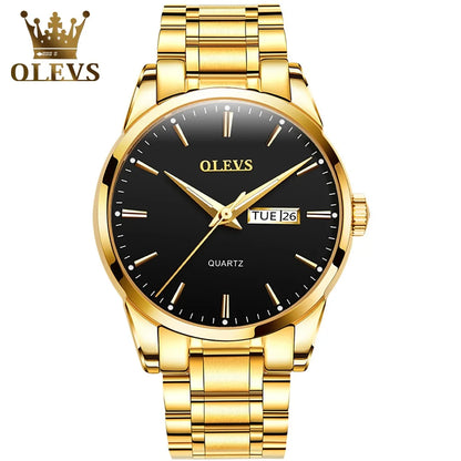 Ceas pentru bărbați OLEVS – Ceas de mână cu cuarț din oțel inoxidabil, rezistent la apă, auriu, elegant și strălucitor, accesoriu de lux pentru bărbați