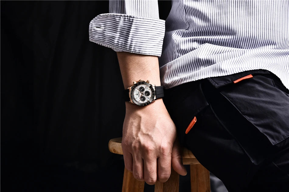 PAGANI DESIGN V2 40MM Meteorite Dial Men Quartz Watches Sapphire Retro Chronograph Waterproof Watch For Men