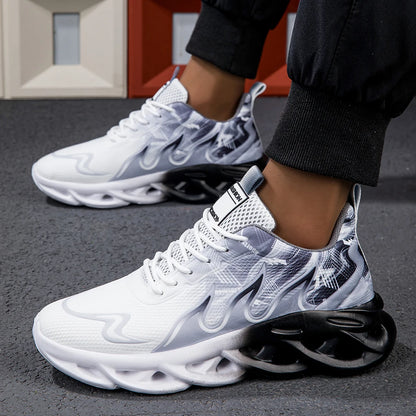 Μοντέρνα ντεγκραντέ sneakers για γυναίκες και άνδρες, με πλεκτή ύφανση, αντικραδασμική σόλα, casual αθλητικά παπούτσια unisex με κορδόνια, ελαφριά και διαπνέοντα