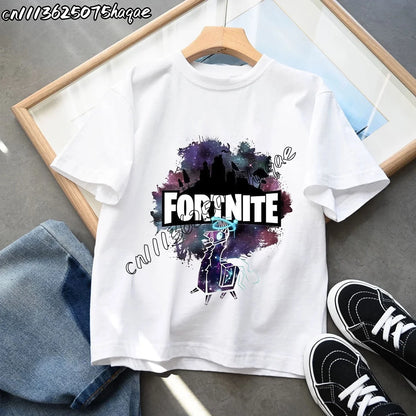 Summer New Fortnite Children T-shirts Cartoon Character Graphic T-shirt Casual Sports Short Sleeves Sports Tops Kids Boys Clothing