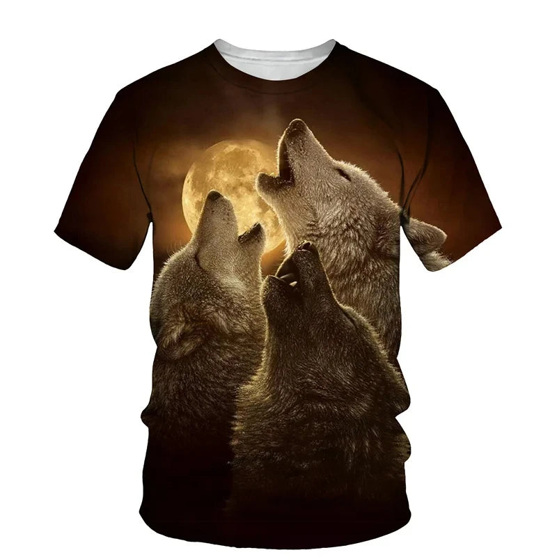 Dierenpatroon met wolf, 3D-print, heren-T-shirt met ronde hals, modieuze T-shirts, casual, korte mouwen, oversized, Y2K, Harajuku, unisex-kleding