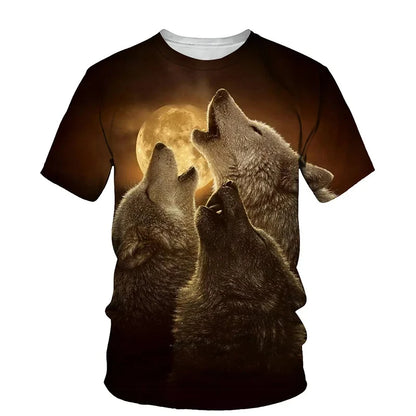 Dierenpatroon met wolf, 3D-print, heren-T-shirt met ronde hals, modieuze T-shirts, casual, korte mouwen, oversized, Y2K, Harajuku, unisex-kleding
