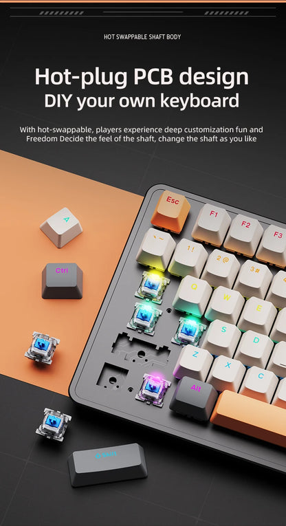 75% Mechanical Keyboard Wired with Media Knob APAYADO Black Gaming Keyboard Hot-Swap ABS Cap Transparent Character Backlighting