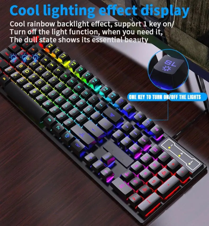 104 Keys Wired Keyboard with RGB Backlit Breathing Light Gaming Ergonomic Keyboard and Mouse Set for Computer Laptop Gamer Office