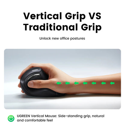 UGREEN Vertical Mouse Wireless Bluetooth 5.0 2.4G Ergonomic 4000DPI 6 Mute Buttons for MacBook Tablet Laptops Computer PC Mice