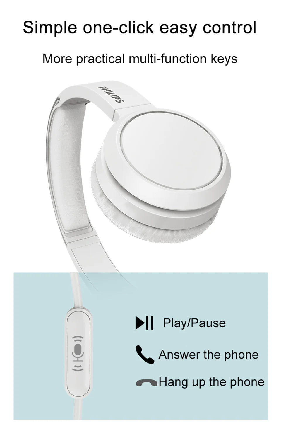 Philips TAH4105 langalliset kuulokkeet – HiFi-stereokuulokkeet, syvä basso ja HD-puhelutoiminto mikrofonilla, sopivat verkkokoulutukseen, toimistokäyttöön, pelaamiseen ja urheiluun