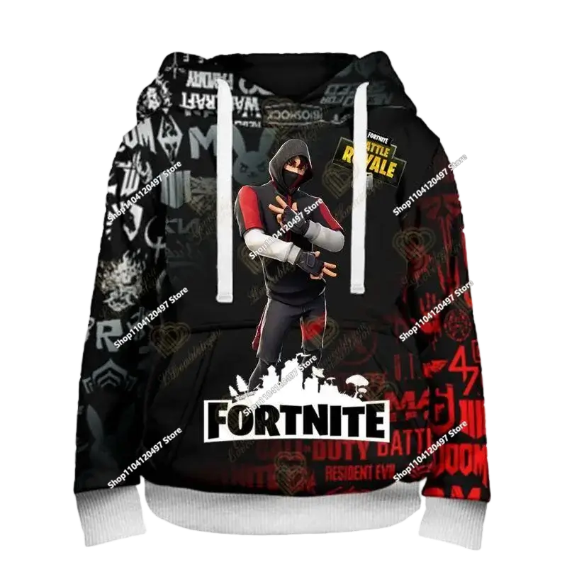Children's Fortnite Anime Hoodie Men's Streetwear Hip-Hop Sportswear Casual Loose Fit Sweatshirt Outdoor Fashion
