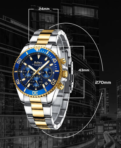 BIDEN Multi-functional men's quartz watch luxury waterproof night light business style diving series casual fashion watch