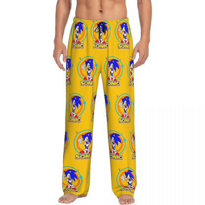 Pantalones de pijama personalizados para hombre con estampado «Soniced», con motivo de erizo, ropa de dormir, pantalones de estar por casa con bolsillos