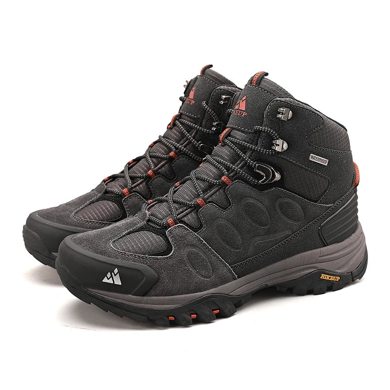 Botas de caminhada de cano alto para homem HIKEUP, calçado de inverno para exterior, com atacadores, antiderrapante, desportivo e casual, botas de trekking em camurça, quentes para homem