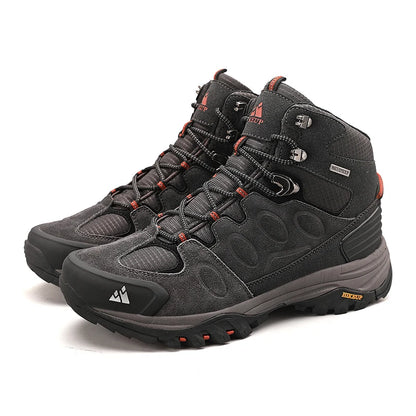 Botas de caminhada de cano alto para homem HIKEUP, calçado de inverno para exterior, com atacadores, antiderrapante, desportivo e casual, botas de trekking em camurça, quentes para homem