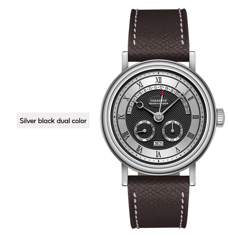 FARASUTE Men's Mechanical Watch Flyback Function Seagull Movement Month Display Week Display Calendar YearDisplay Sapphire Watch