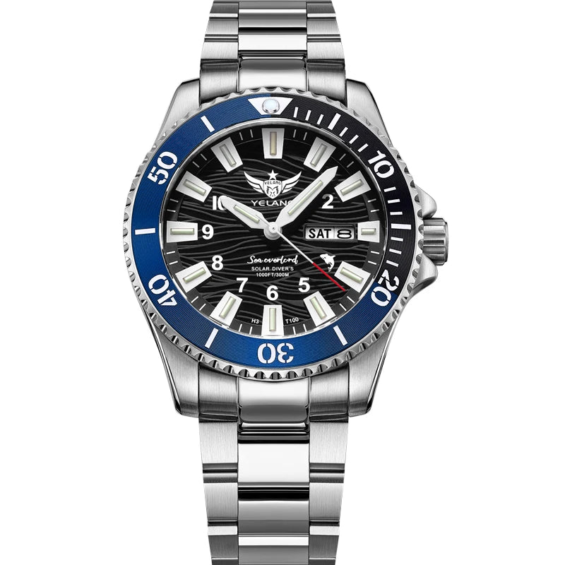 Yelang V1217 300m Diving Solar Watch Japan VS43 Swiss Super Luminous Water Ghost Waterproof Top Sapphire Aluminum Bezel Reloj