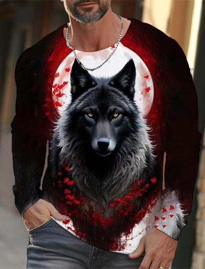 The Wolf Graphic Men's Long Sleeve T-shirt Casual Top Tee Shirt Fashion Animal 3D Full Printing Streetwear