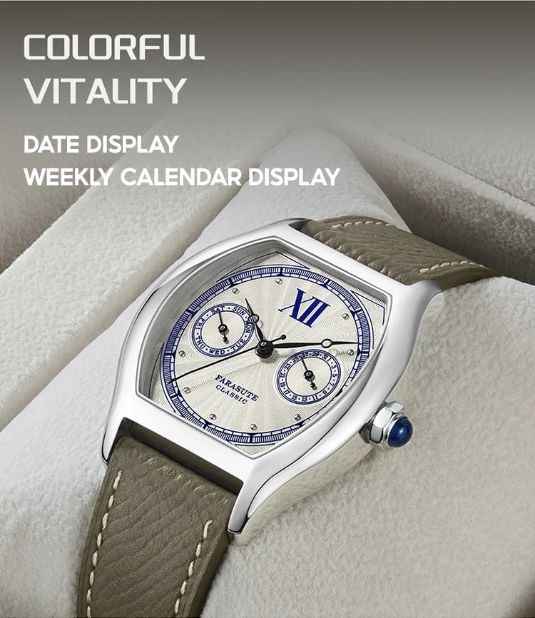 FARASUTE Nieuw 36 mm herenhorloge met quartz uurwerk VH64, roestvrij staal, sportief en modieus, saffierglas, waterdicht herenhorloge
