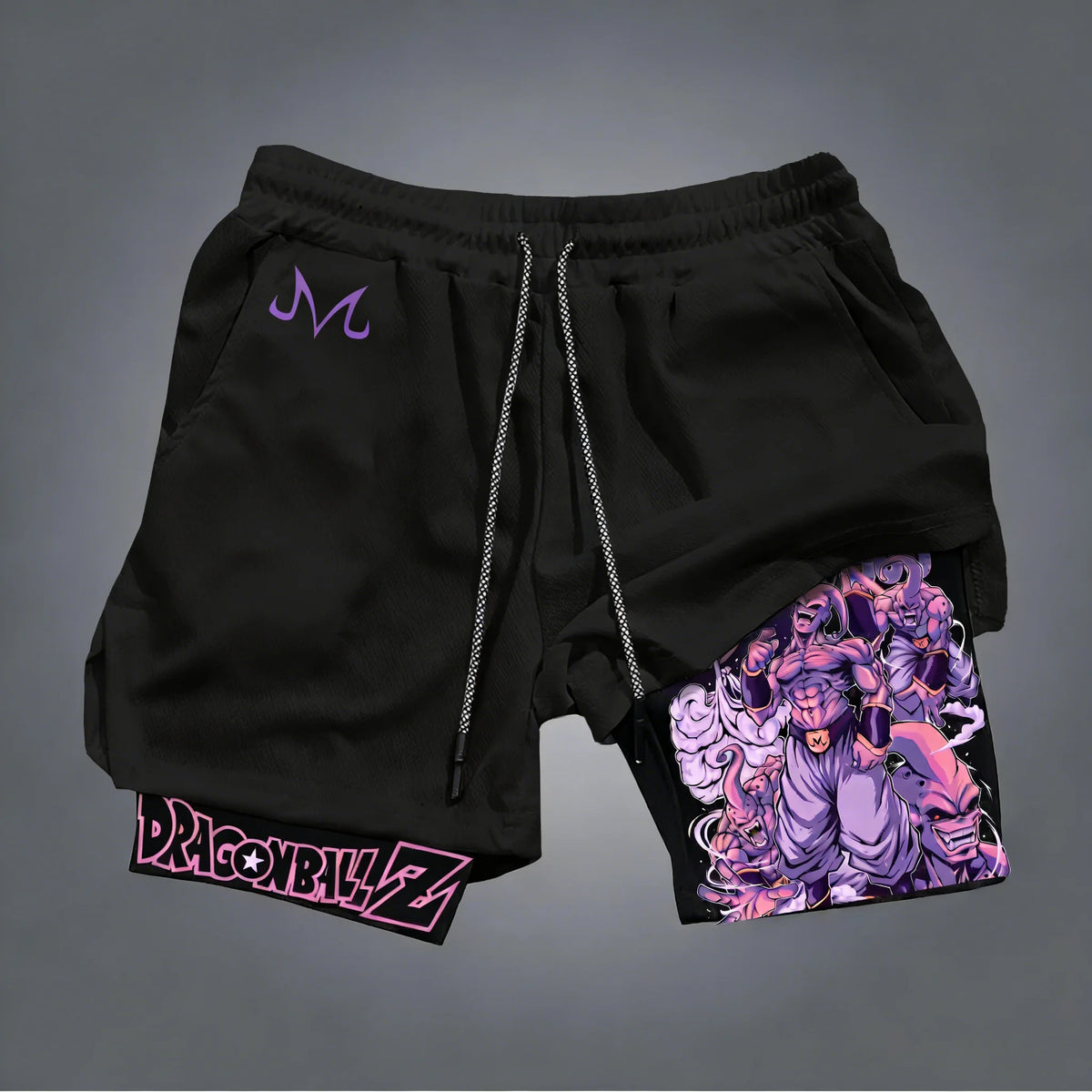 Pantalones cortos de doble capa con estampado moderno de Majin Buu de Dragon Ball, para hombre, de verano, para boxeo y deportes, de secado rápido y transpirables