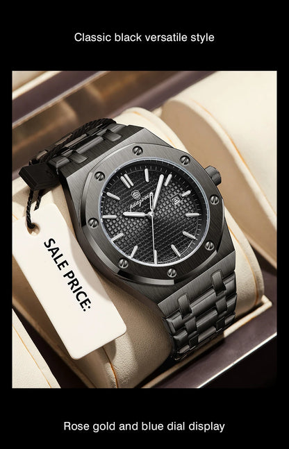 PAAZOMU Luxe vierkant herenhorloge met quartz, waterdicht, verlicht datumvenster, herenhorloge van roestvrij staal, zakelijke herenhorloges