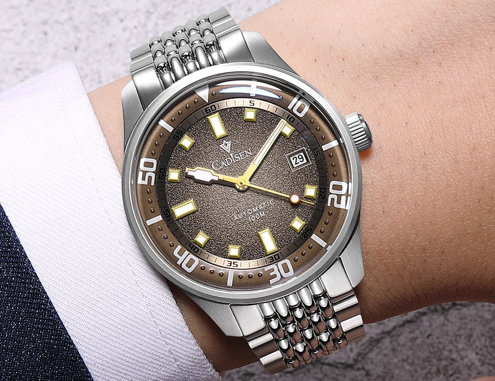 CADISEN Automatic Mechanical Watch Men's Silver Business Casual Waterproof Watch Japan MIYOTA 8215 Movement Domed Glass Men's Watch