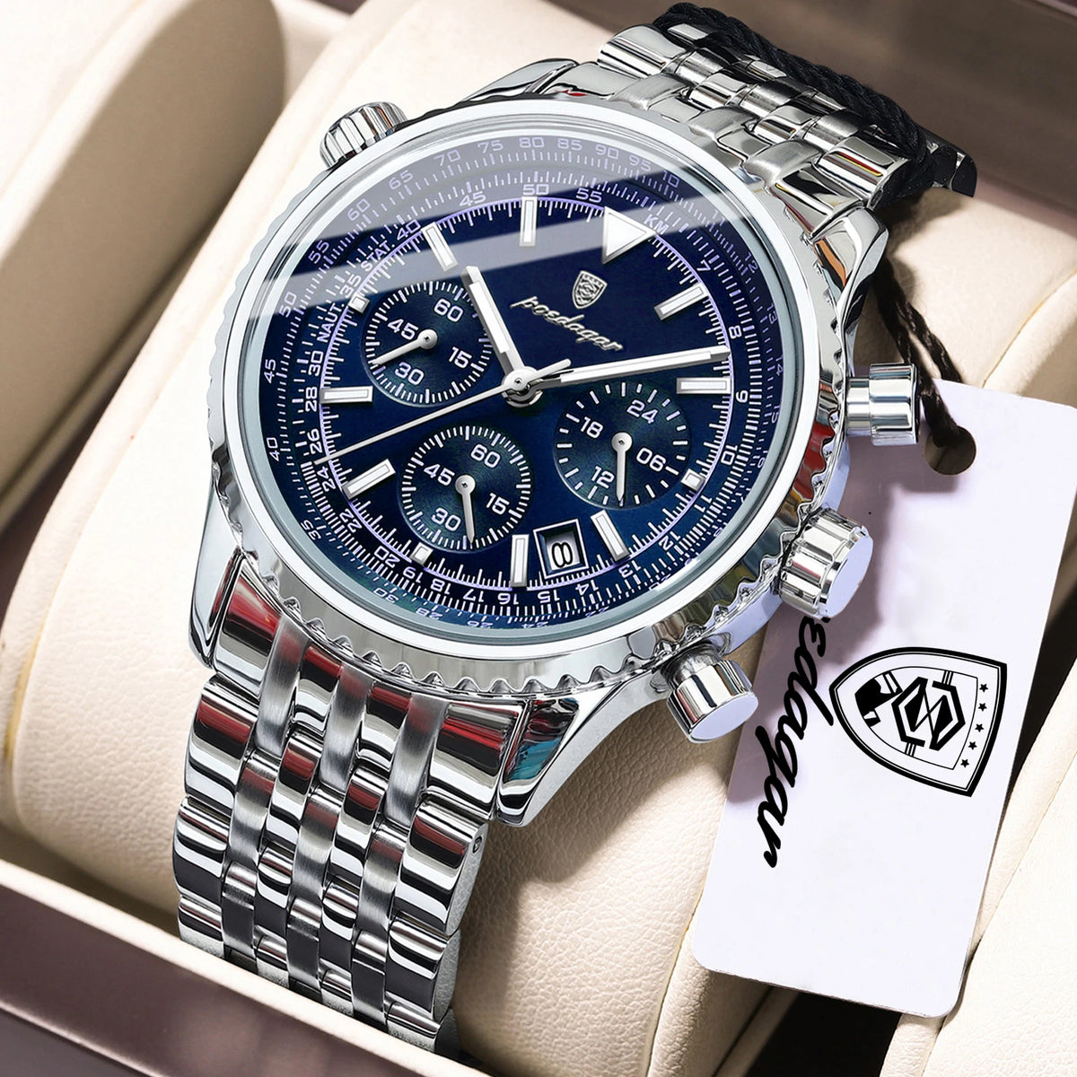 POEDAGAR montres de luxe pour homme Date chronographe en acier inoxydable Sport hommes montre étanche lumineux Quartz militaire montre pour hommes