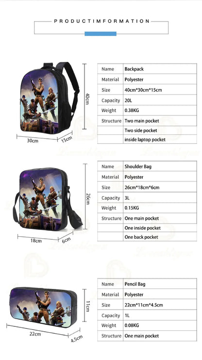 F-FORTNITE Battle Games Backpack for Children School Bag Boys Girls Primary Crossbody Pencil Case Kids Toddler Backpack