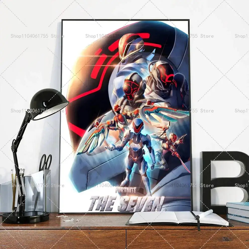 F-Fortnites-Game beliebtes Poster, selbstklebender Kunst-Wandsticker aus wasserfestem Papier für Café, Bar und Zimmerdekor
