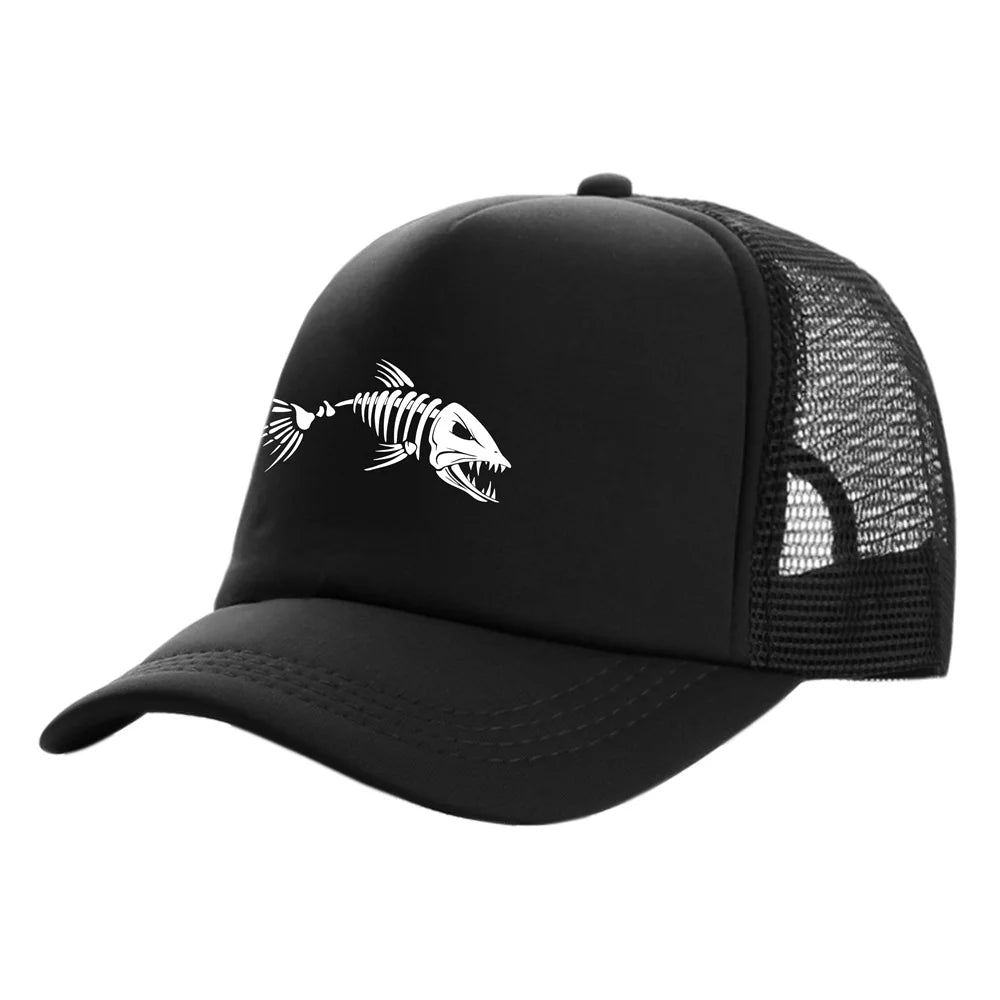 Fishbone Trucker Cap Men Fishing Skeleton Fish Bone Baseball Caps Unisex Mesh Net Hats MZ-496